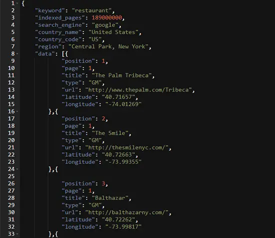 GeoRanker SEO API Sample JSON data