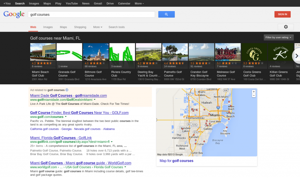 Google Local Carousel - Golf Courses