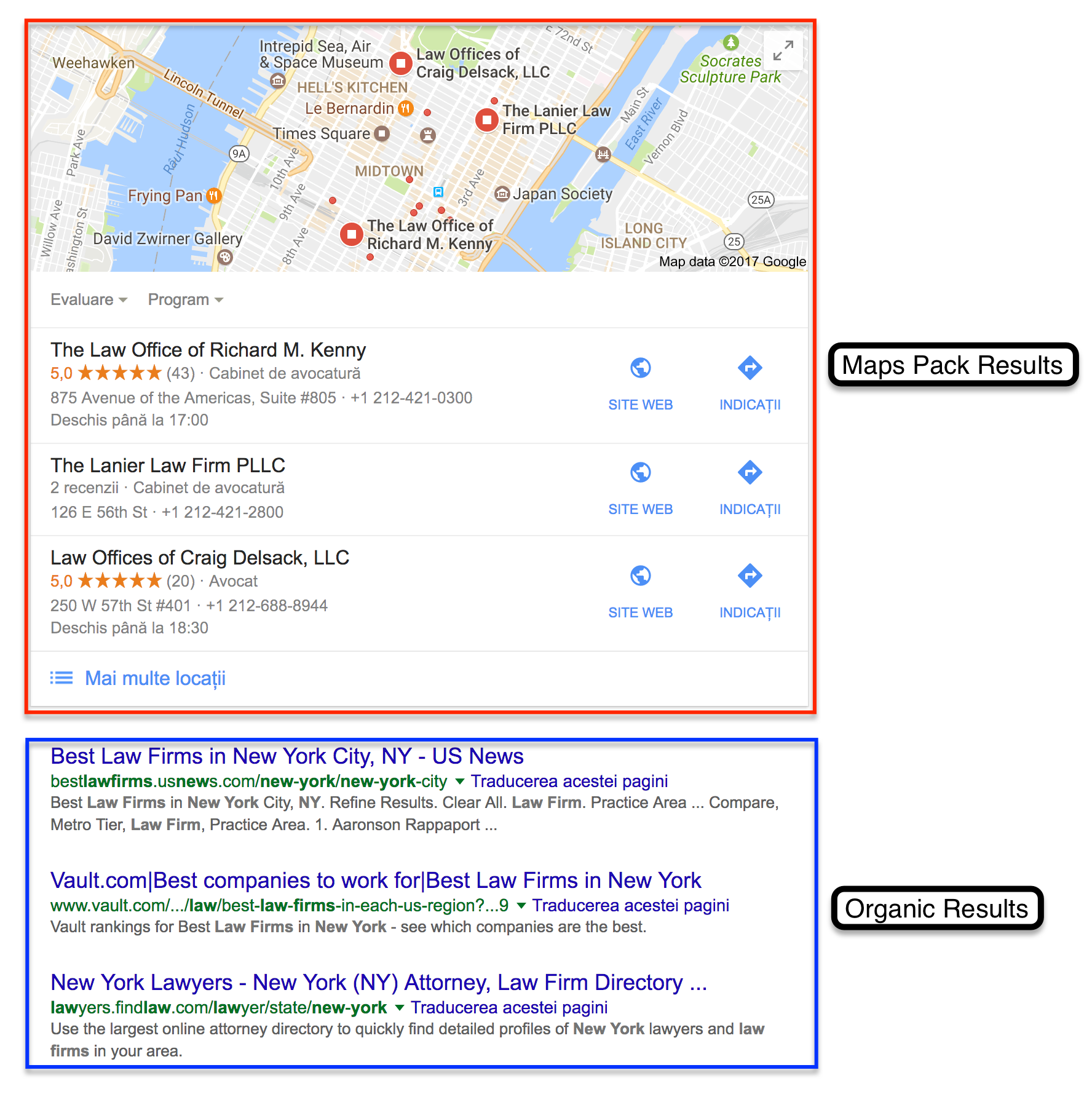Google Organic and Maps Pack Results